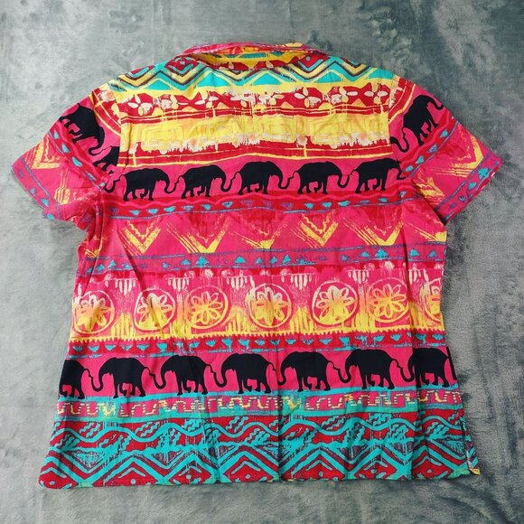 Chico's Colorful Elephant Pattern Button Down Shirt - Picture 5 of 9